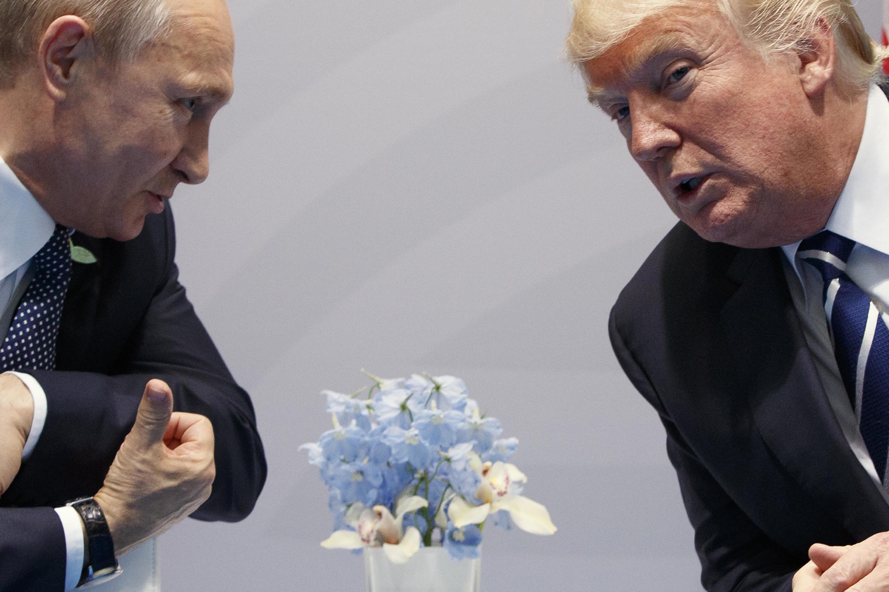 President Donald Trump, right, meets with Vladimir Putin in 2017.