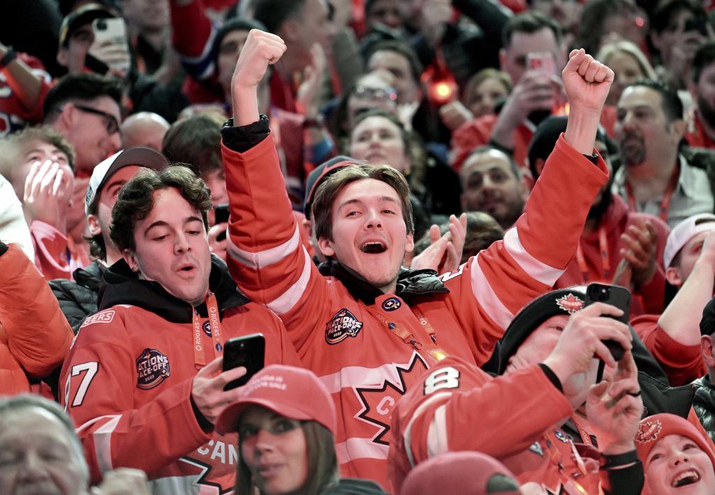 Fans react to Canada's win over Sweden in 4 Nations Face-Off hockey game in Montreal