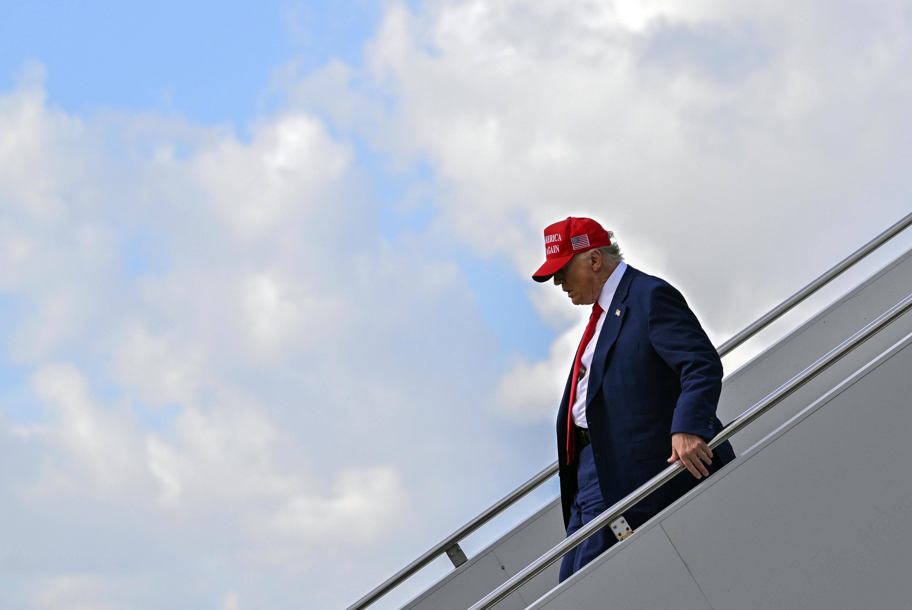 Trump arrives on Air Force One at Palm Beach International Airport.