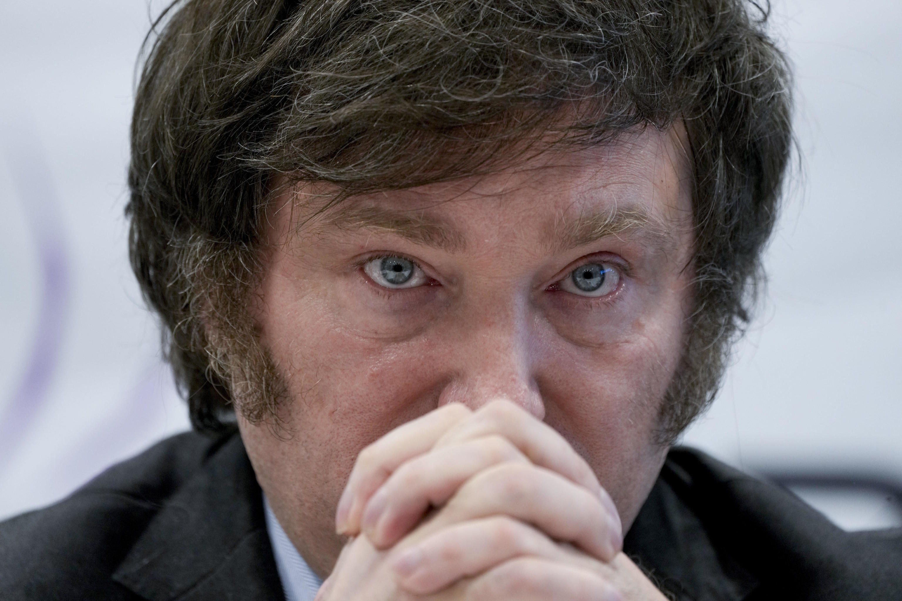 Javier Milei during a press conference in Buenos Aires.