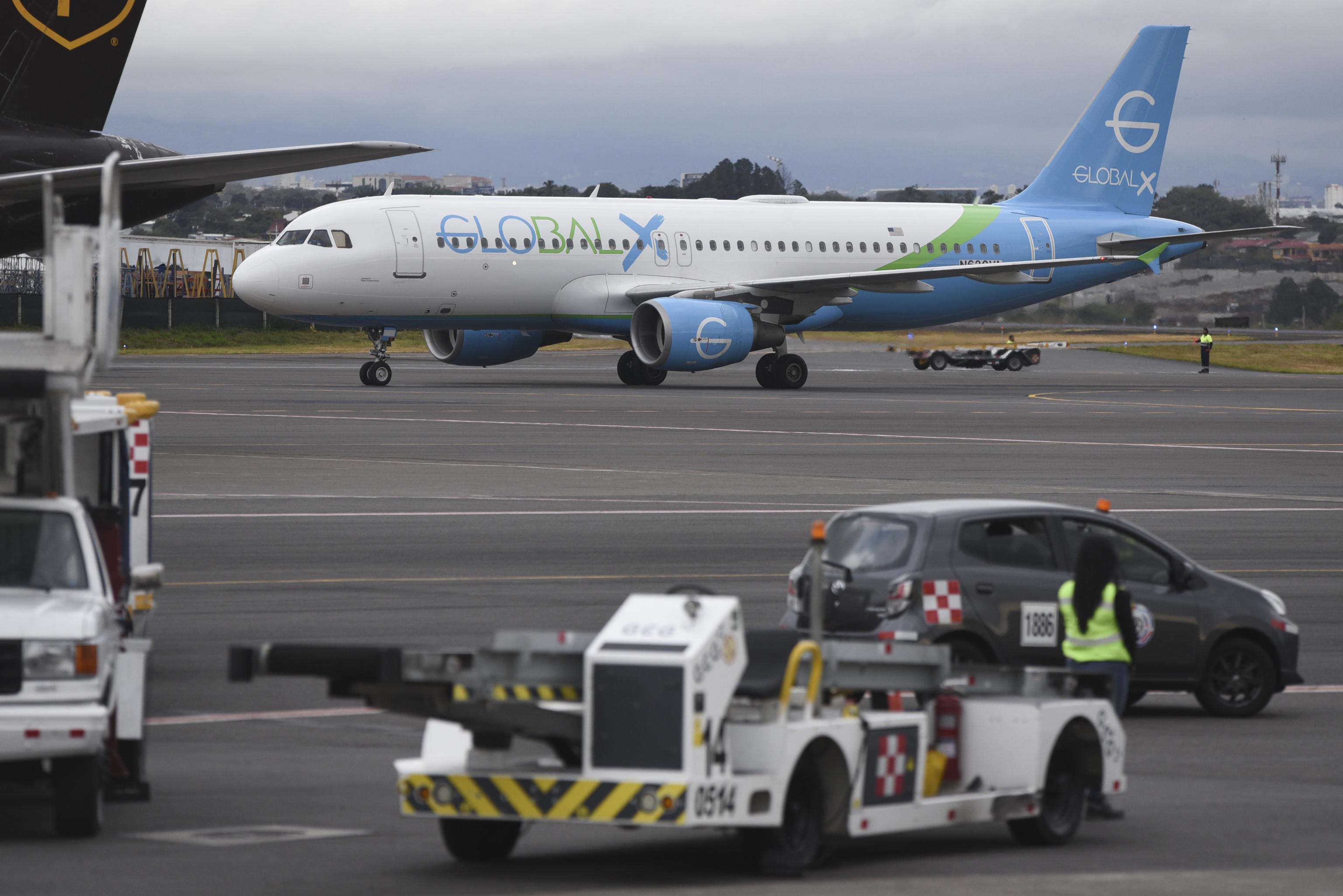 A plane deported from the United States, arrives at San Jose Airport in Costa Rica.