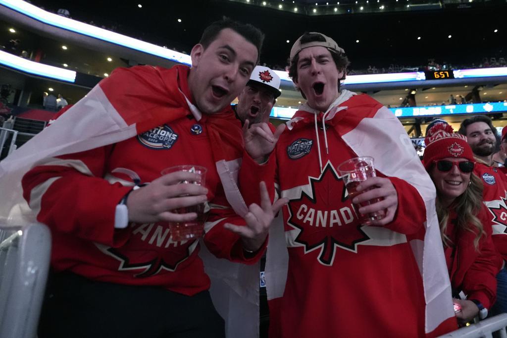 Canadian fans rally prior to the 4 Nations Face-Off Championship hockey game,