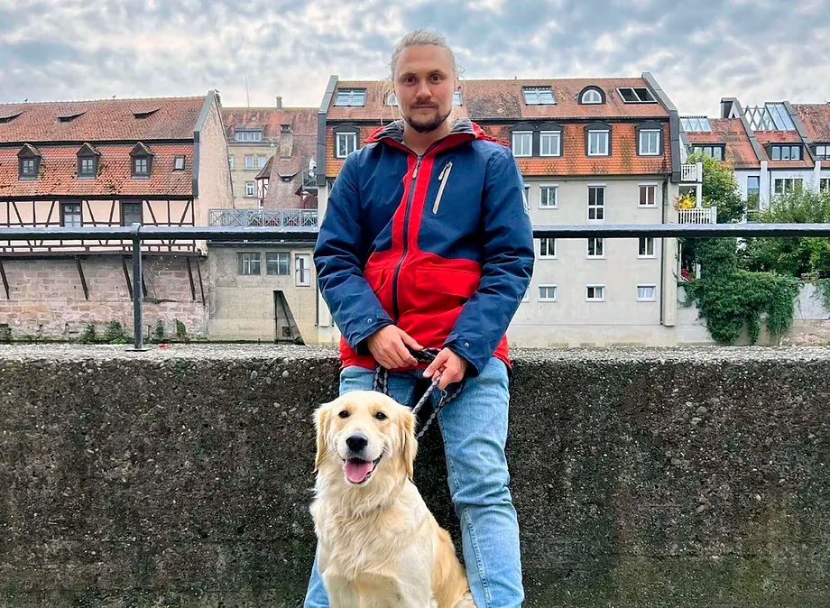 Artem Abzaliev, lead author of the study, with his dog.