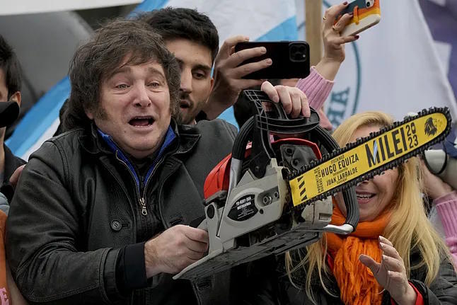 Javier Milei with his iconic chainsaw.