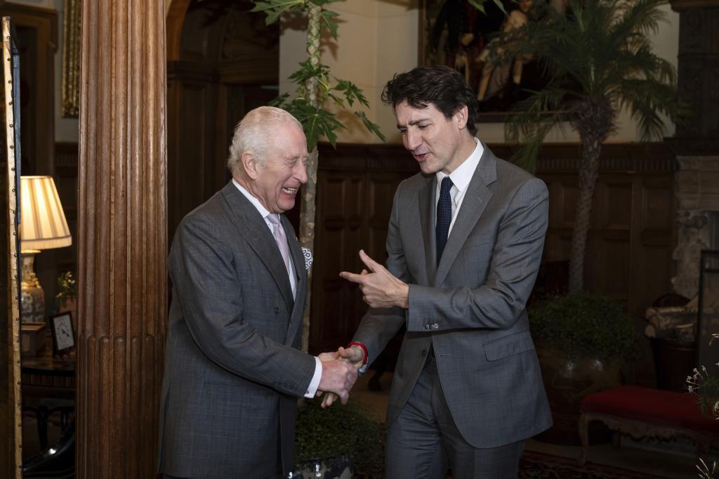 King Charles III alongside Justin Trudeau, at Sandringham.