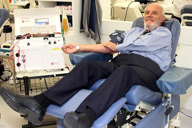 James Harrison donating blood.