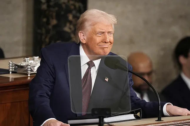 Donald Trump addresses the Joint Session of Congress at the Capitol.