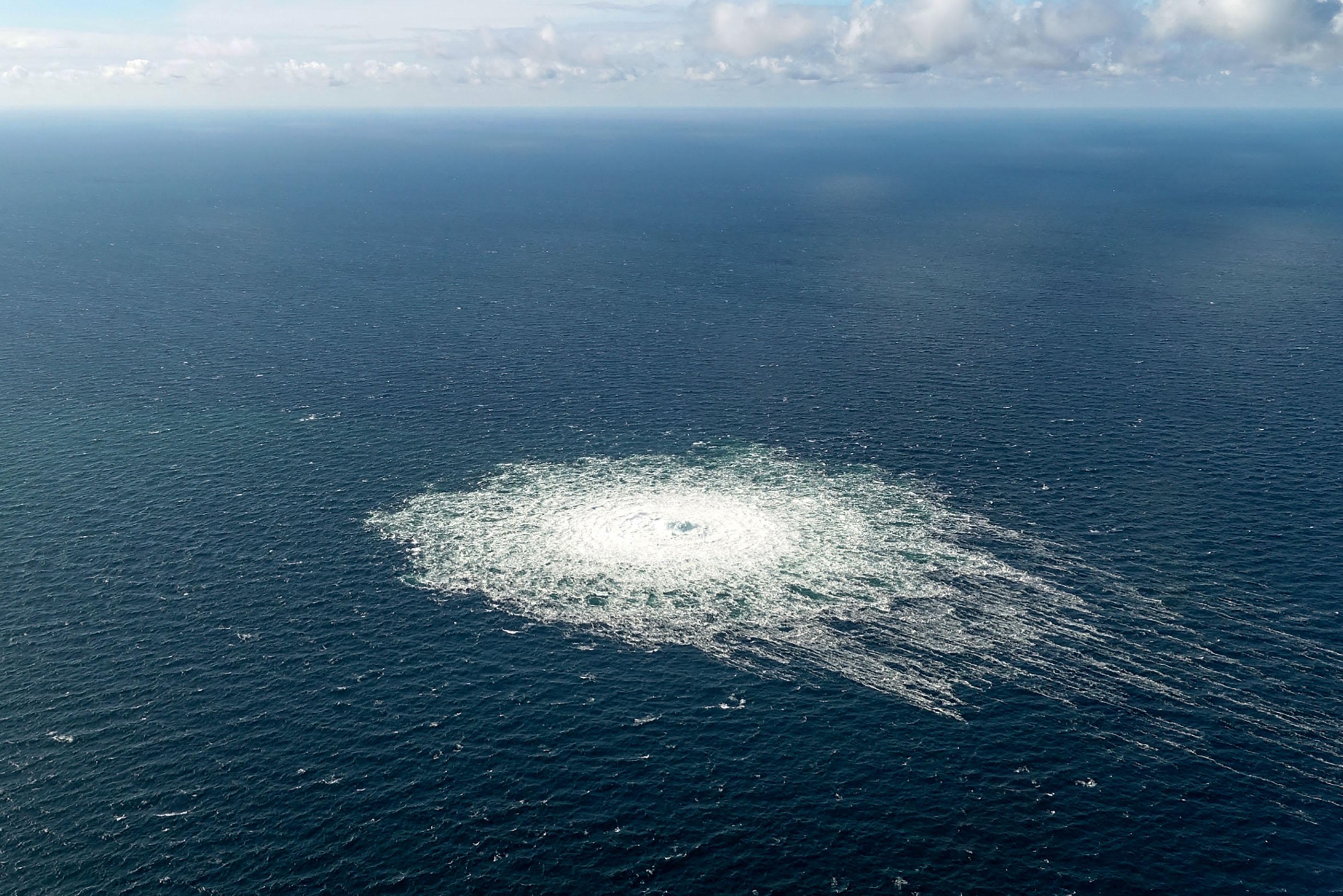 This picture released by the Danish Defence Command shows the gas leak at the Nord Stream 2 gas.