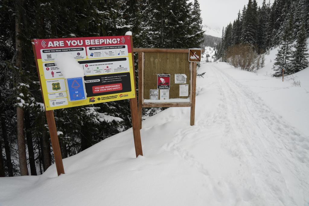 An avalanche safety sign.