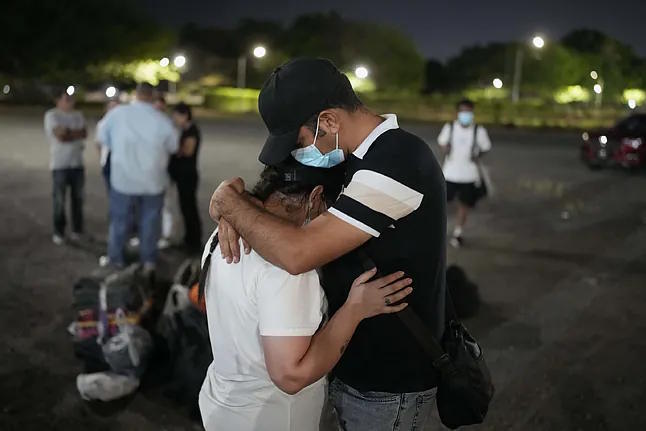 Deportees released upon arrival in Panama City.