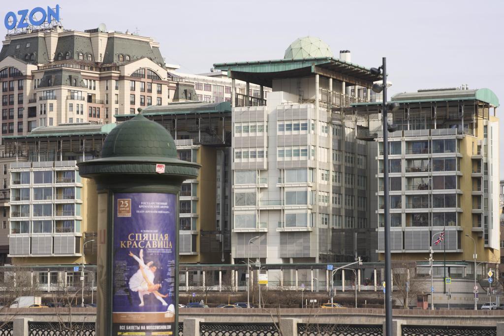 Exterior view of the British Embassy building, centre