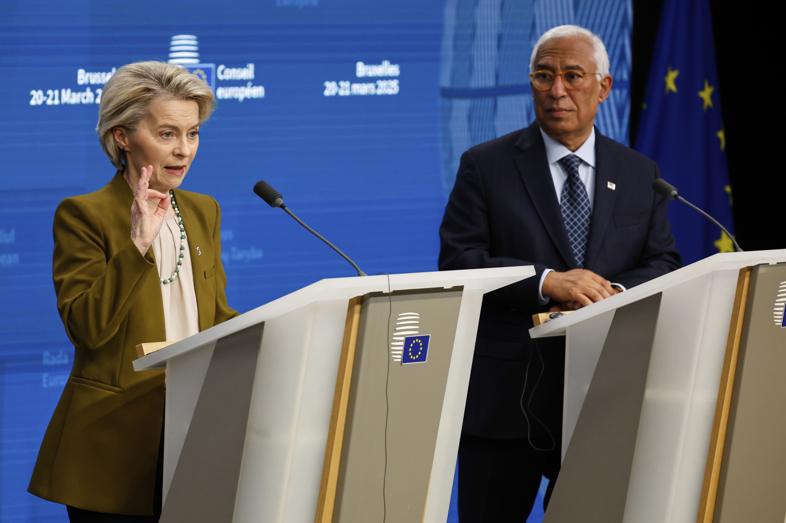 European Commission President Ursula von der Leyen, left, and European Council President Antonio Costa.