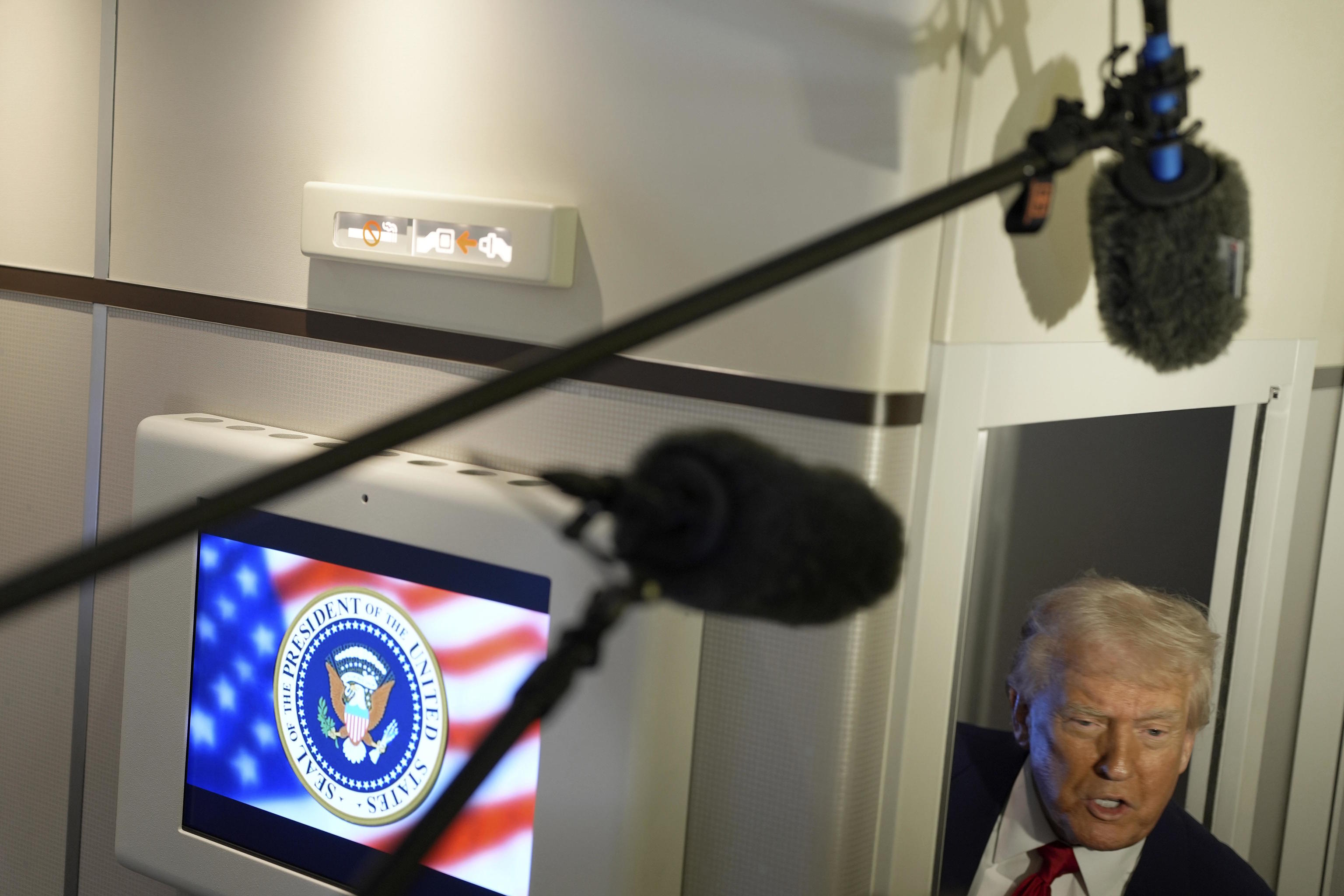 President Donald Trump speaks to reporters.