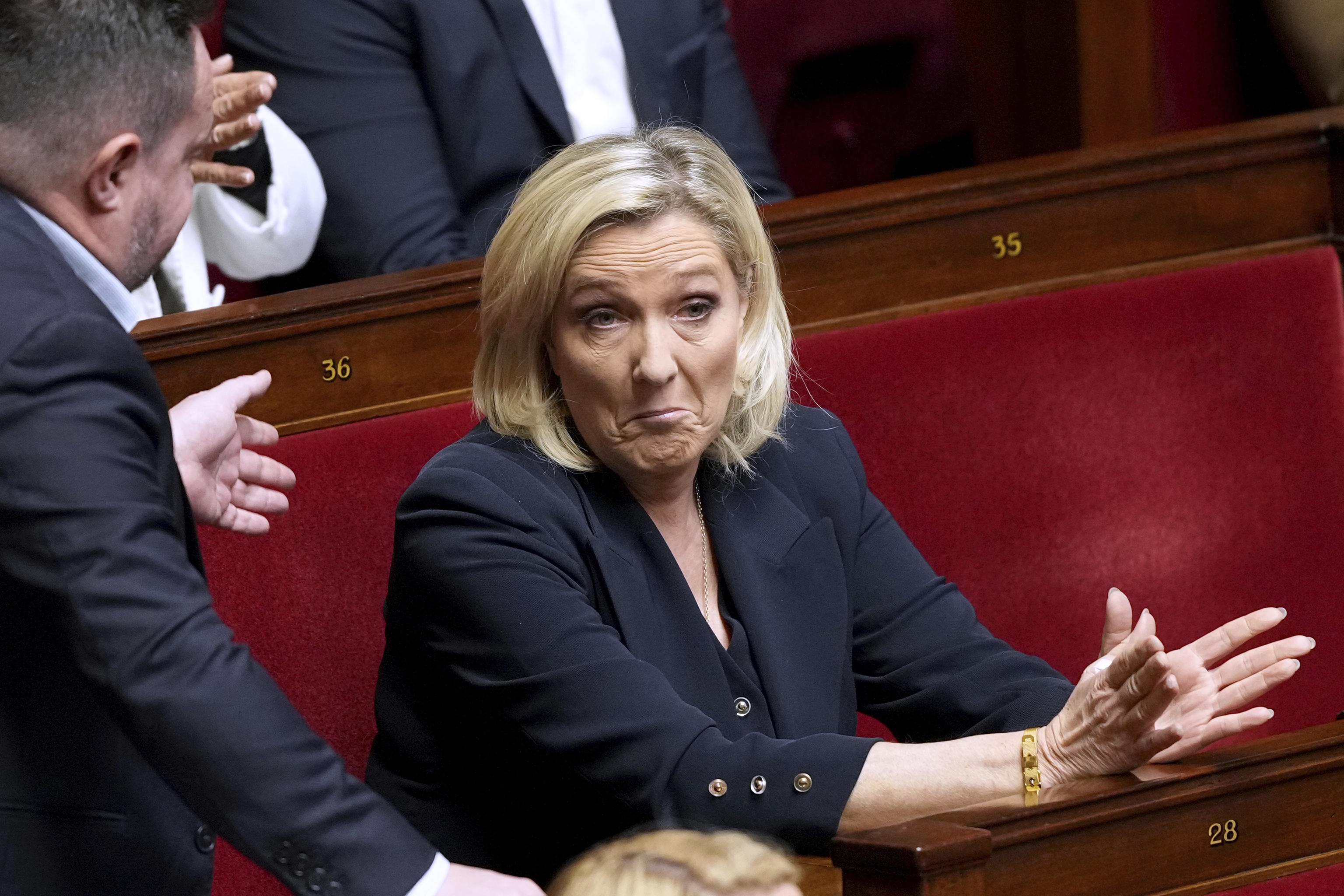 The French moderate right is struggling. In the pictured, Marine Le Pen.