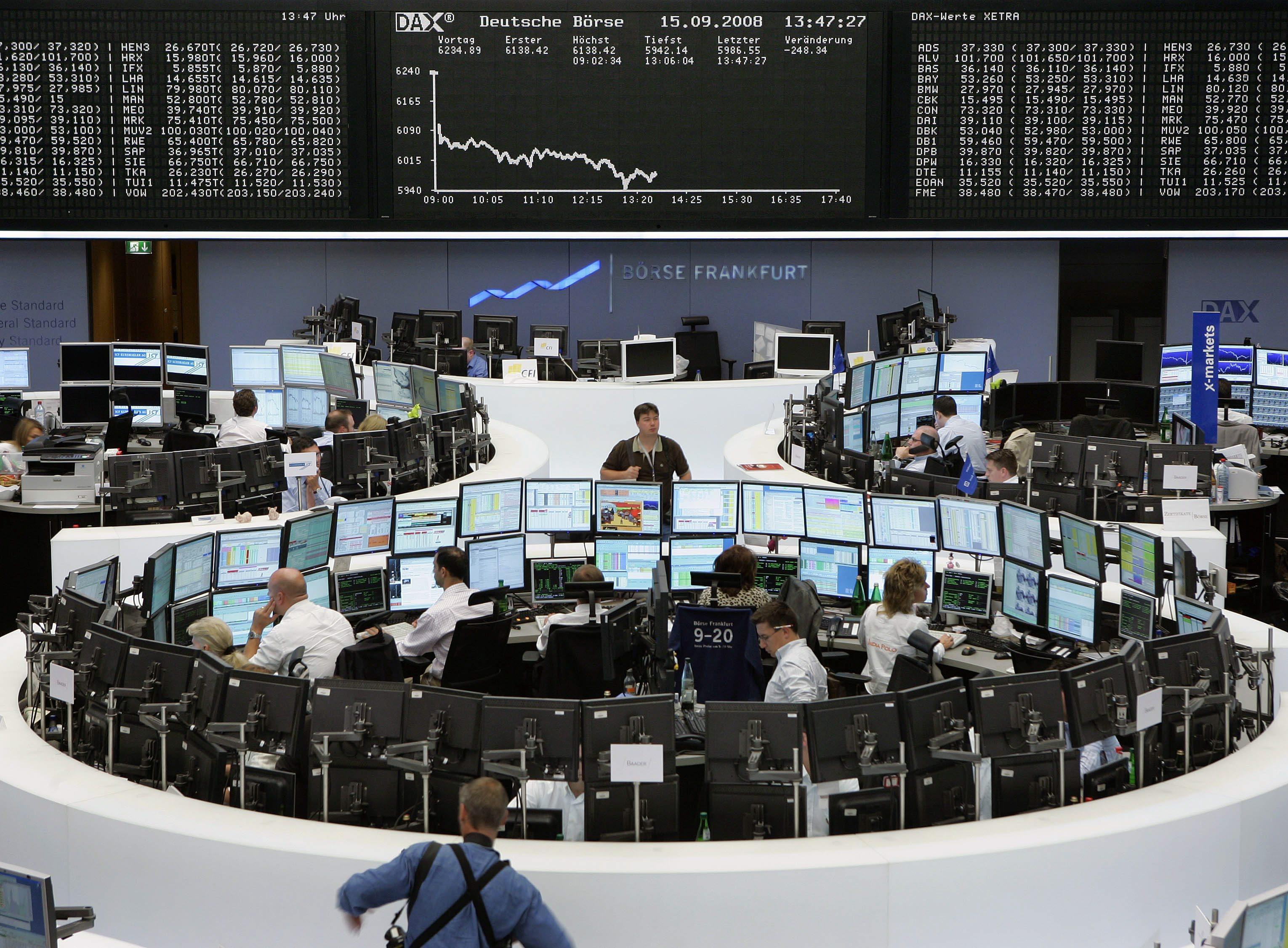 File picture of the interior of the German Stock Exchange.