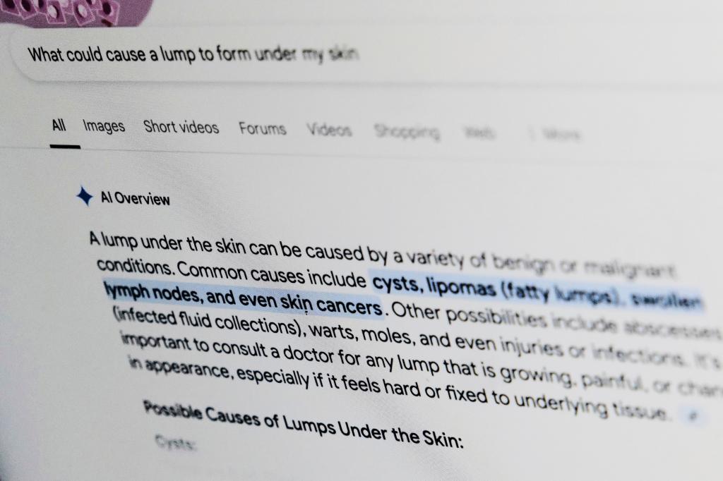 A health-related query on Google is displayed on a computer screen in New York