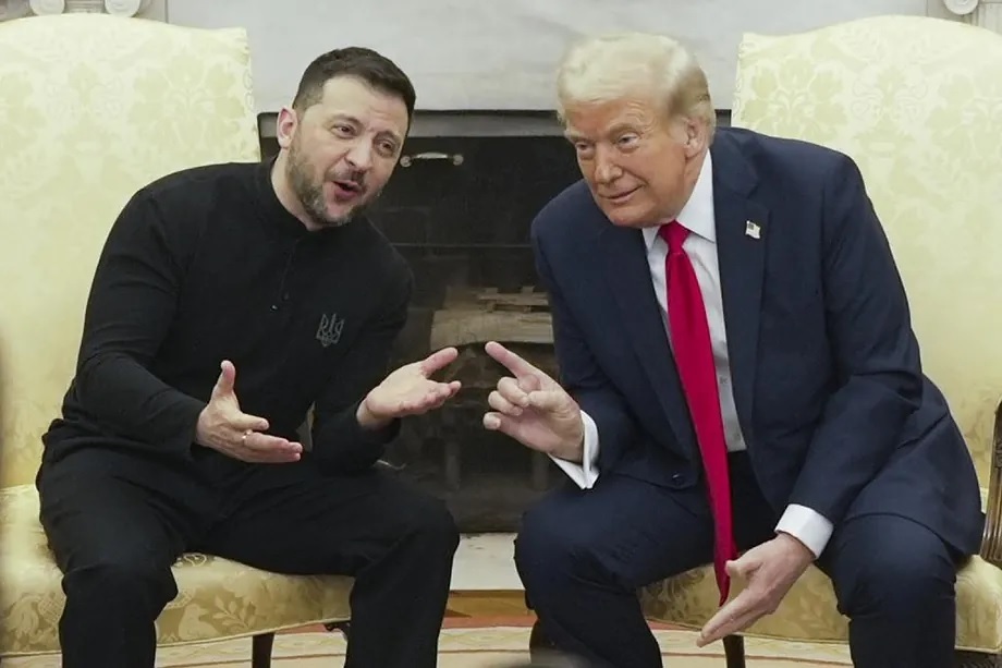 rump and Zelenski, during their failed meeting in February at the White House.