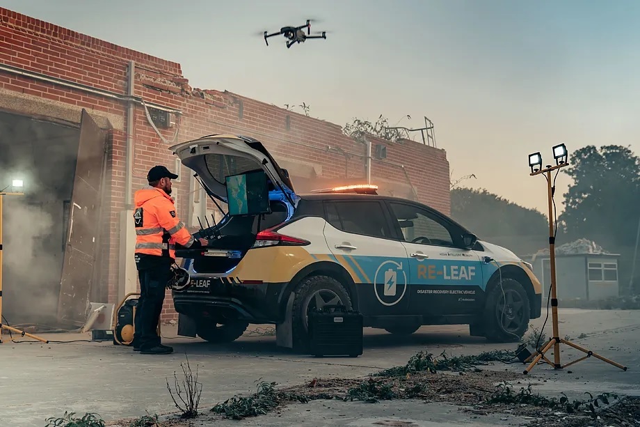 The Nissan Re-Leaf prototype was designed in 2020 and is ready to respond to natural disasters.
