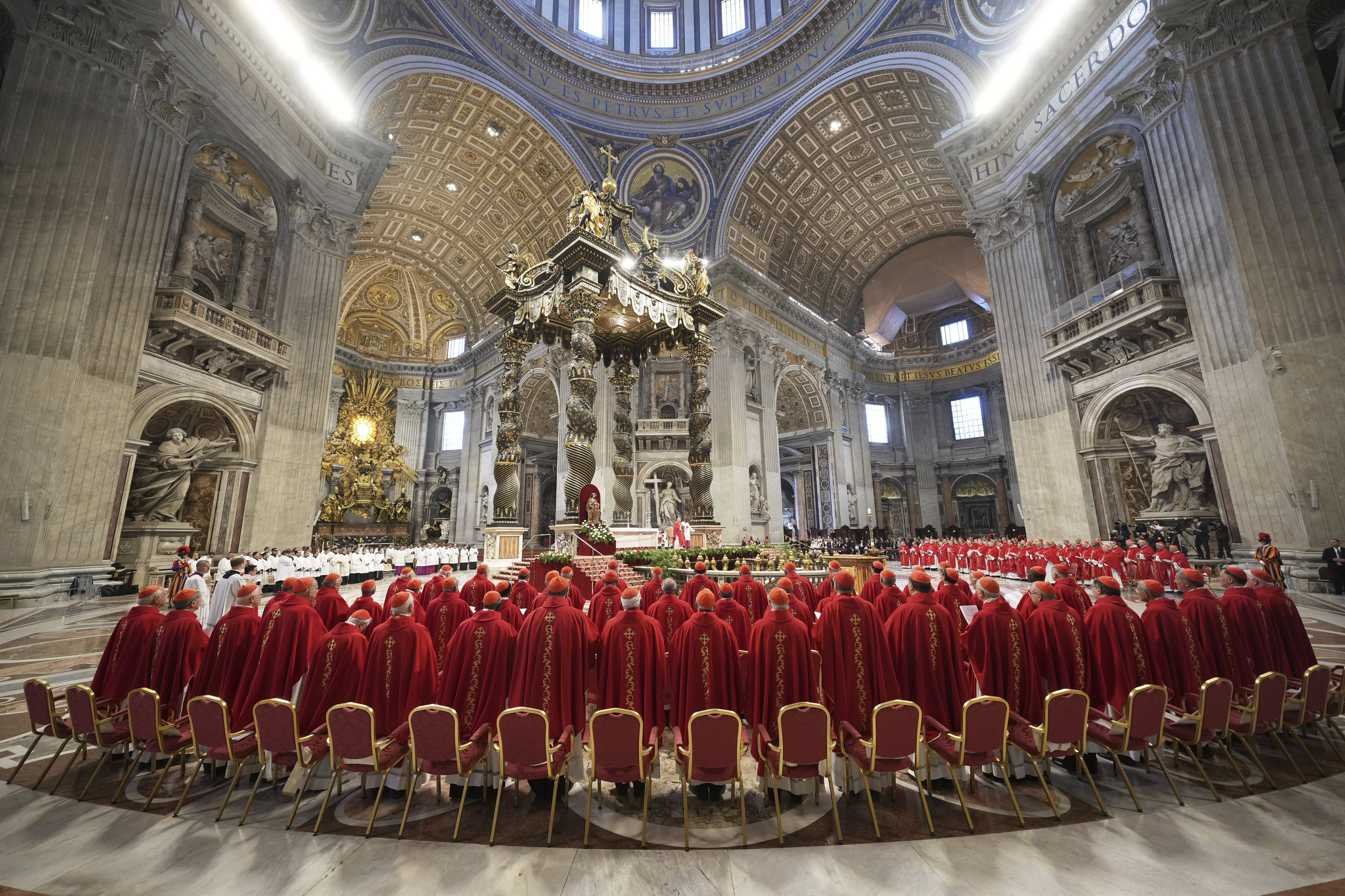 Cardinals attend a Mass on the fifth day of mourning for the late Pope Francis.