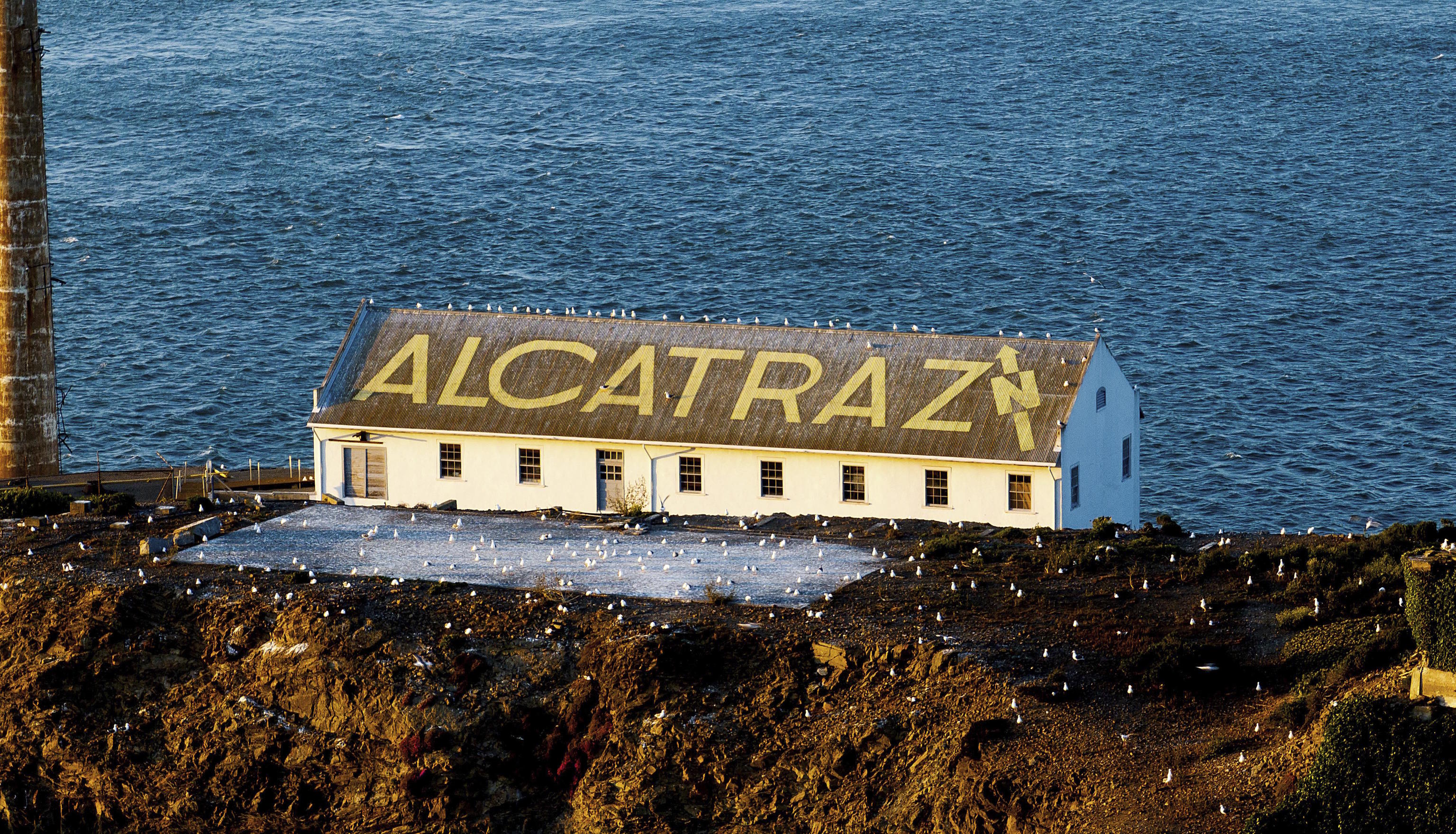 A building stands on Alcatraz Island on.