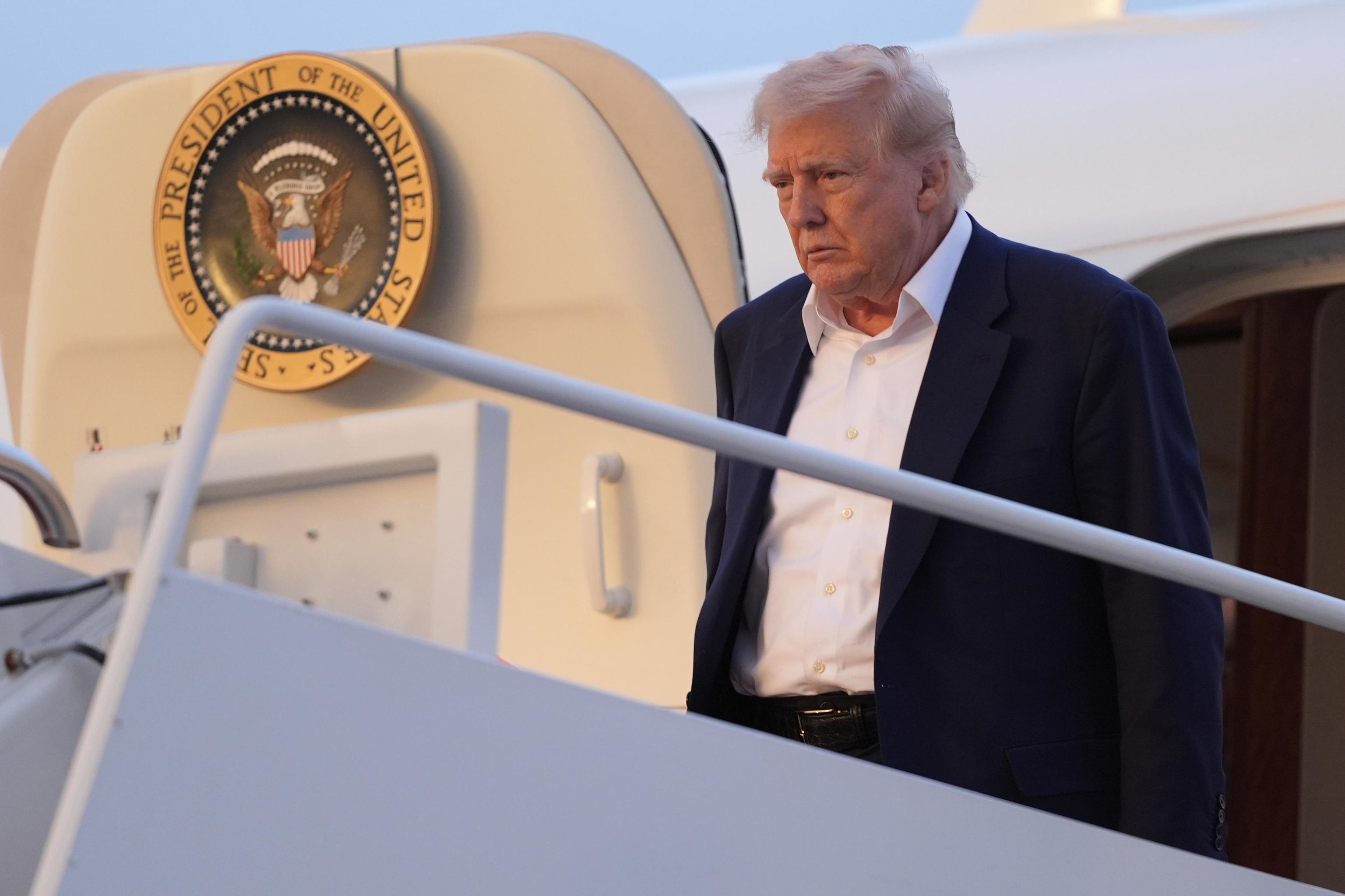 President Donald Trump arrives on Air Force One.