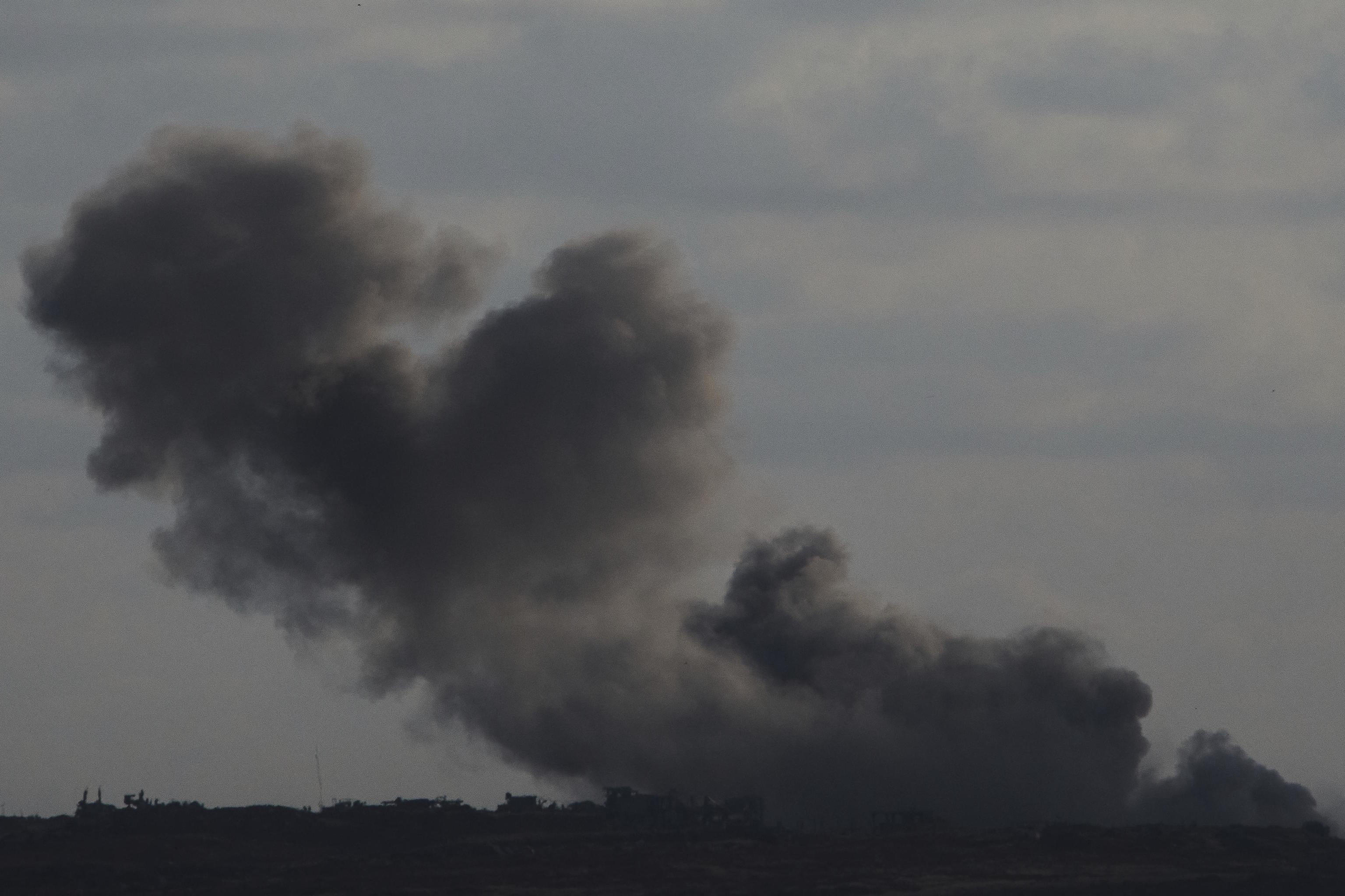 Smoke rises following an Israeli airstrike is seen in the Gaza Strip.