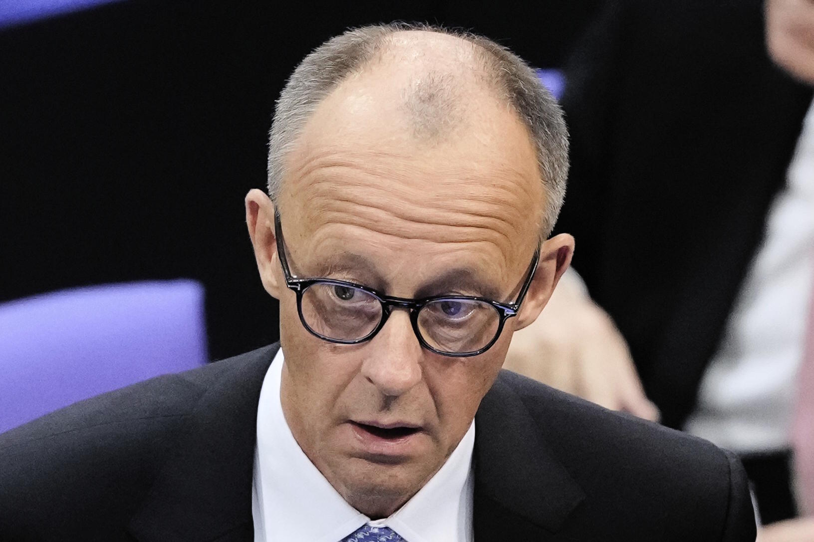 Friedrich Merz reacts after he was not elected new Chancellor in the first voting.
