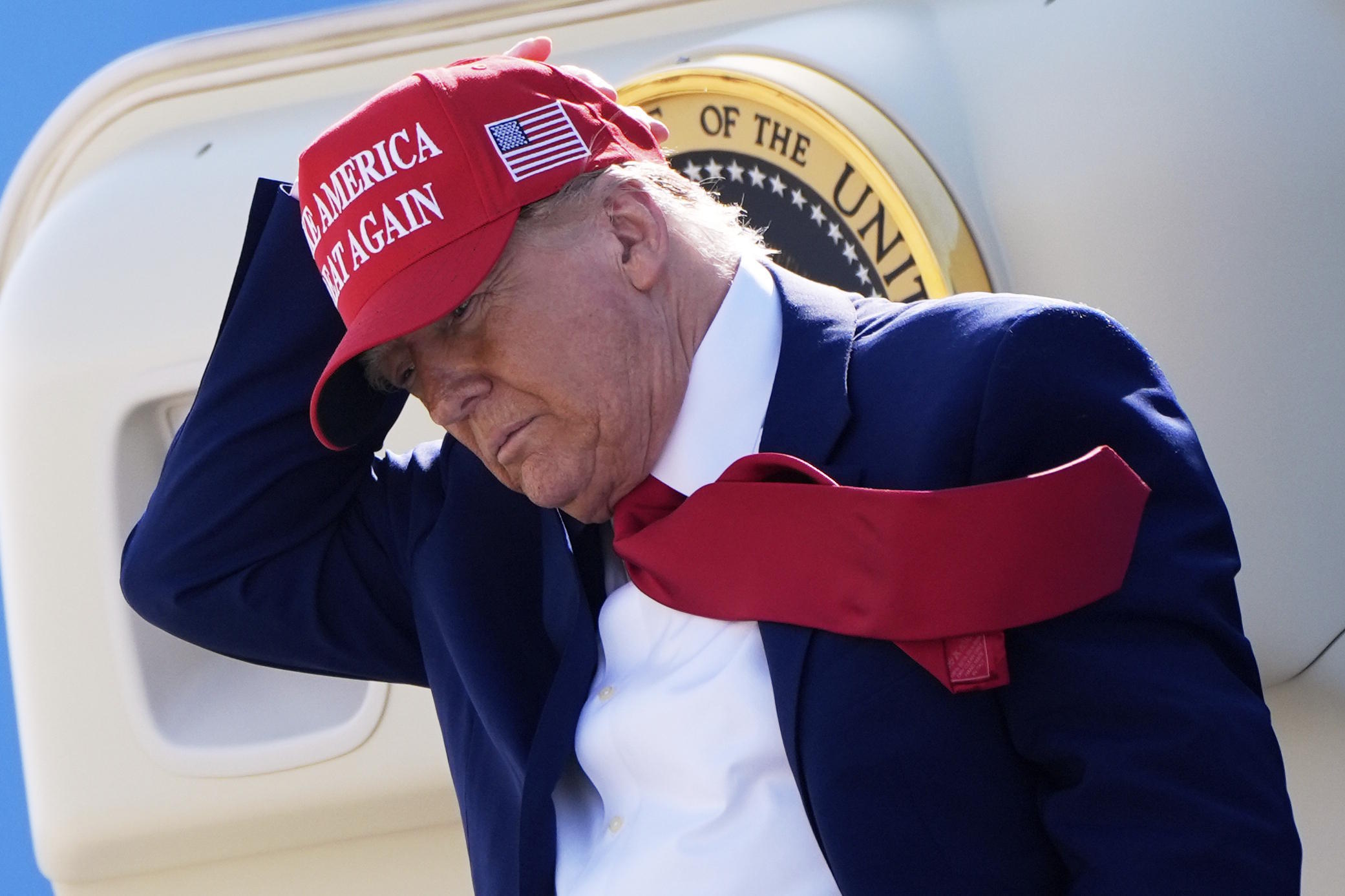 President Donald Trump arrives on Air Force One.