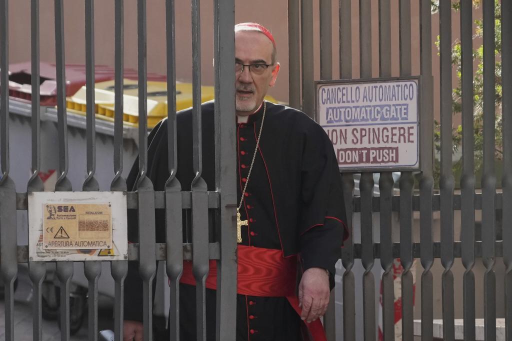 Cardinal Pierbattista Pizzaballa arrives in the New Hall of the Synod at the Vatican
