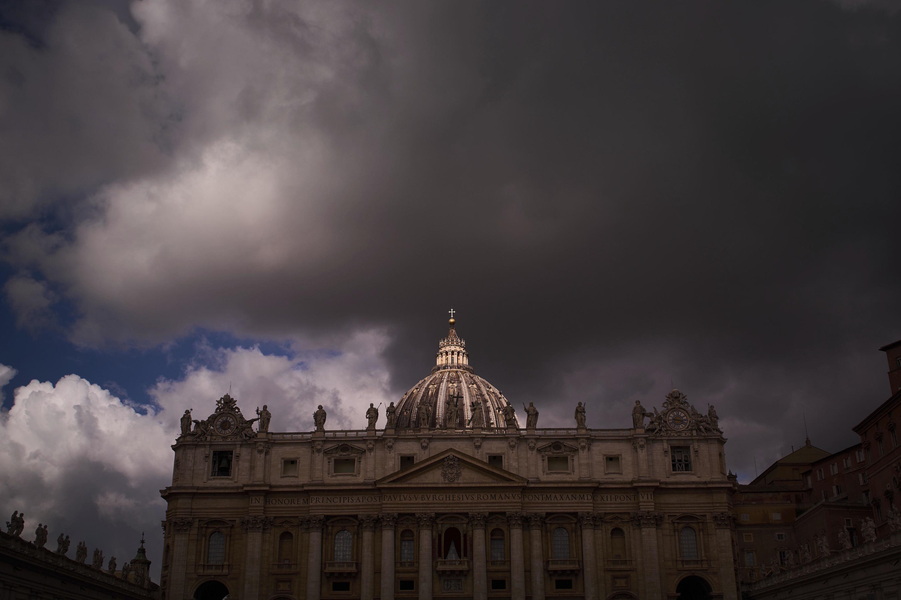 Clouds drift over St. Peter's Basilica during the cardinals' conclave.