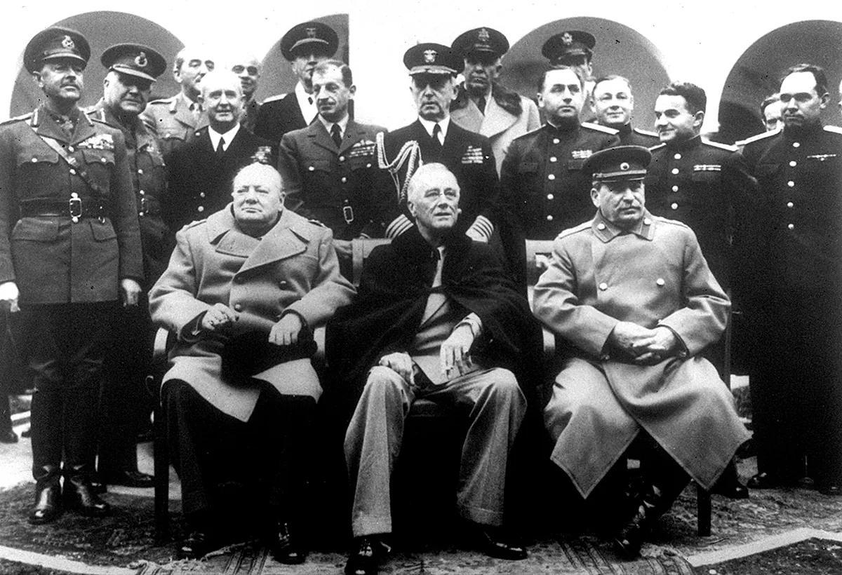 Winston Churchill, Franklin D. Roosevelt and Josef Stalin, at the Yalta Conference, held in Crimea in 1945.