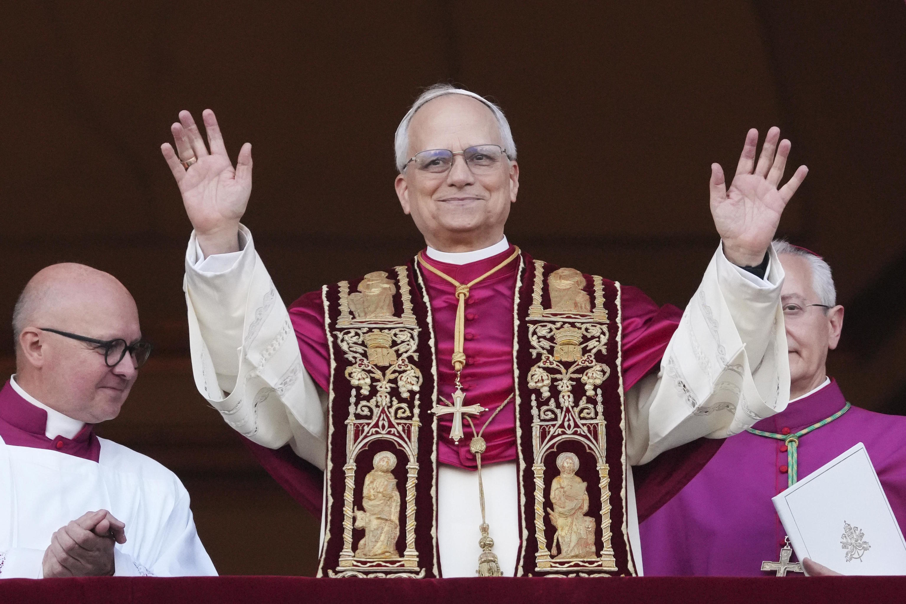 Pope Leo XIV appears in St. Peter's Basilica after his election.