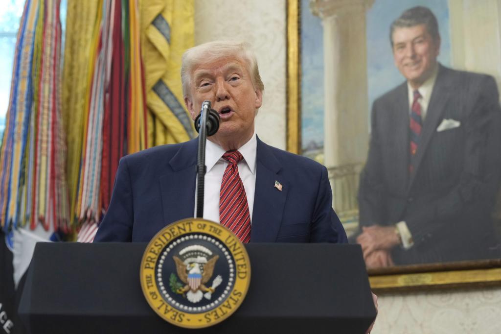 President Donald Trump speaks before David Perdue is sworn in as U.S. Ambassador to China