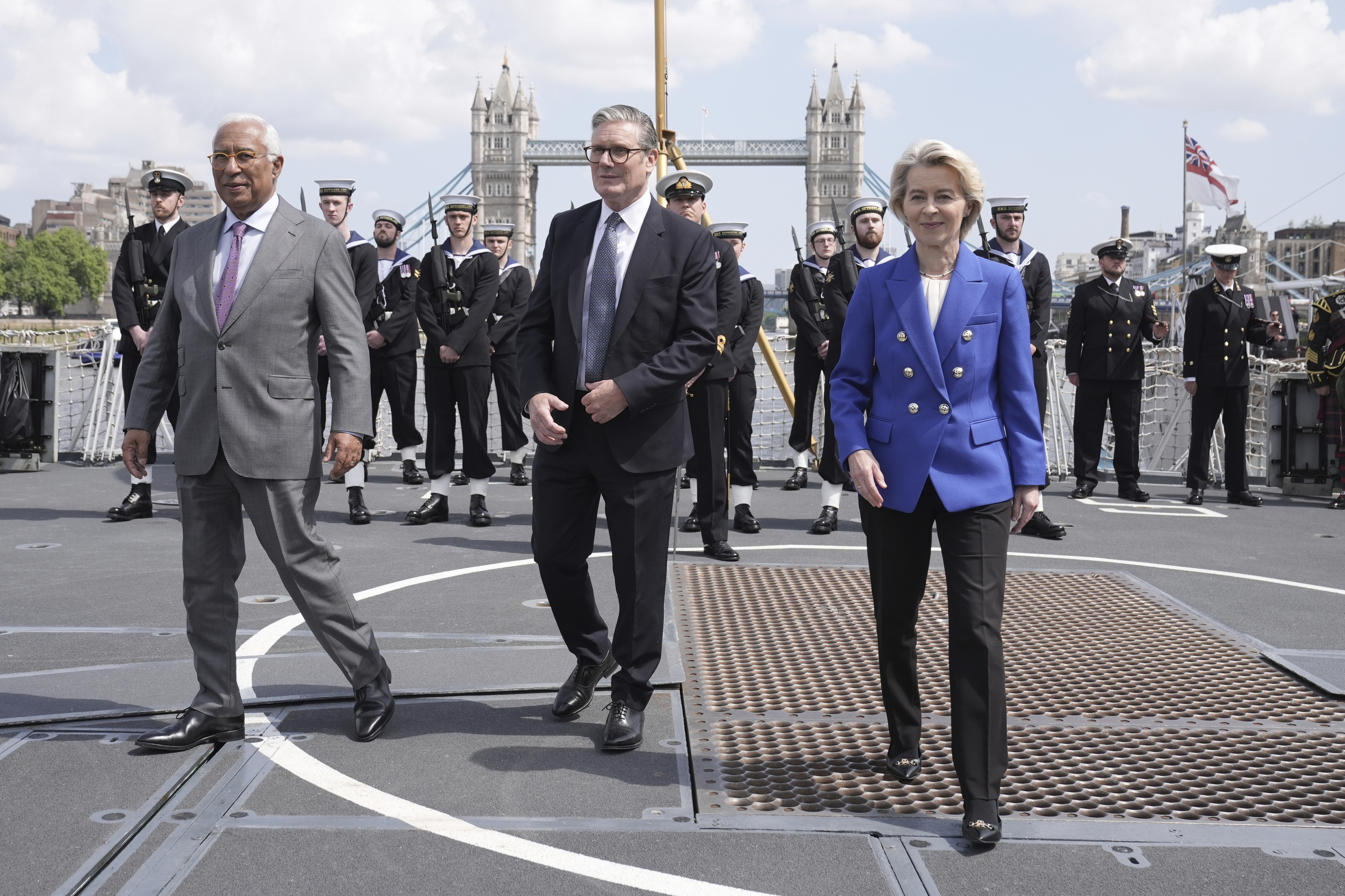 European Council President Antonio Costa, from left, Britain's Prime Minister Keir Starmer and President of the European Commission Ursula von der Leyen.