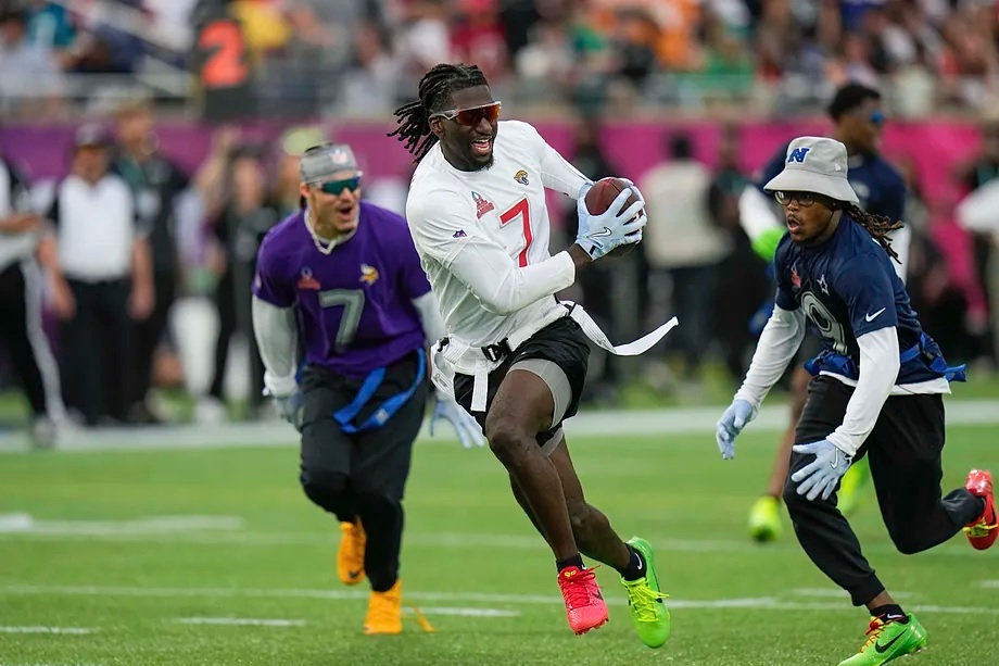 Brian Thomas Jr, from the Jaguars, at the flag football event at the last NFL Pro Bowl.