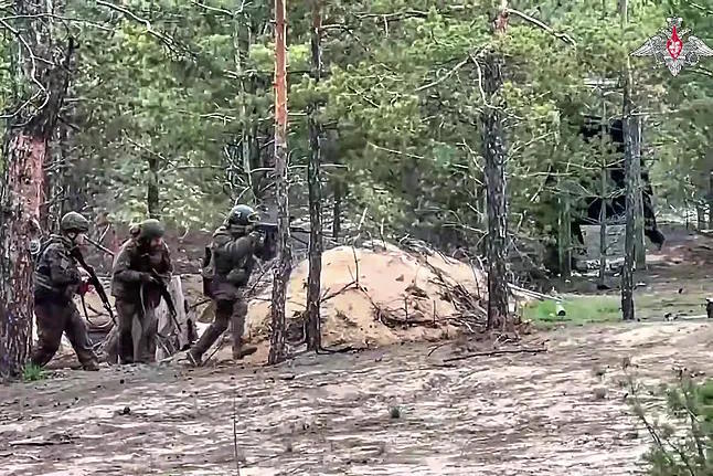 Russian soldiers during combat training in an undisclosed location in Ukraine.