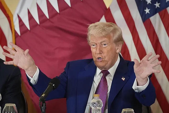President Donald Trump during a colloquium in Doha, Qatar on May 15.