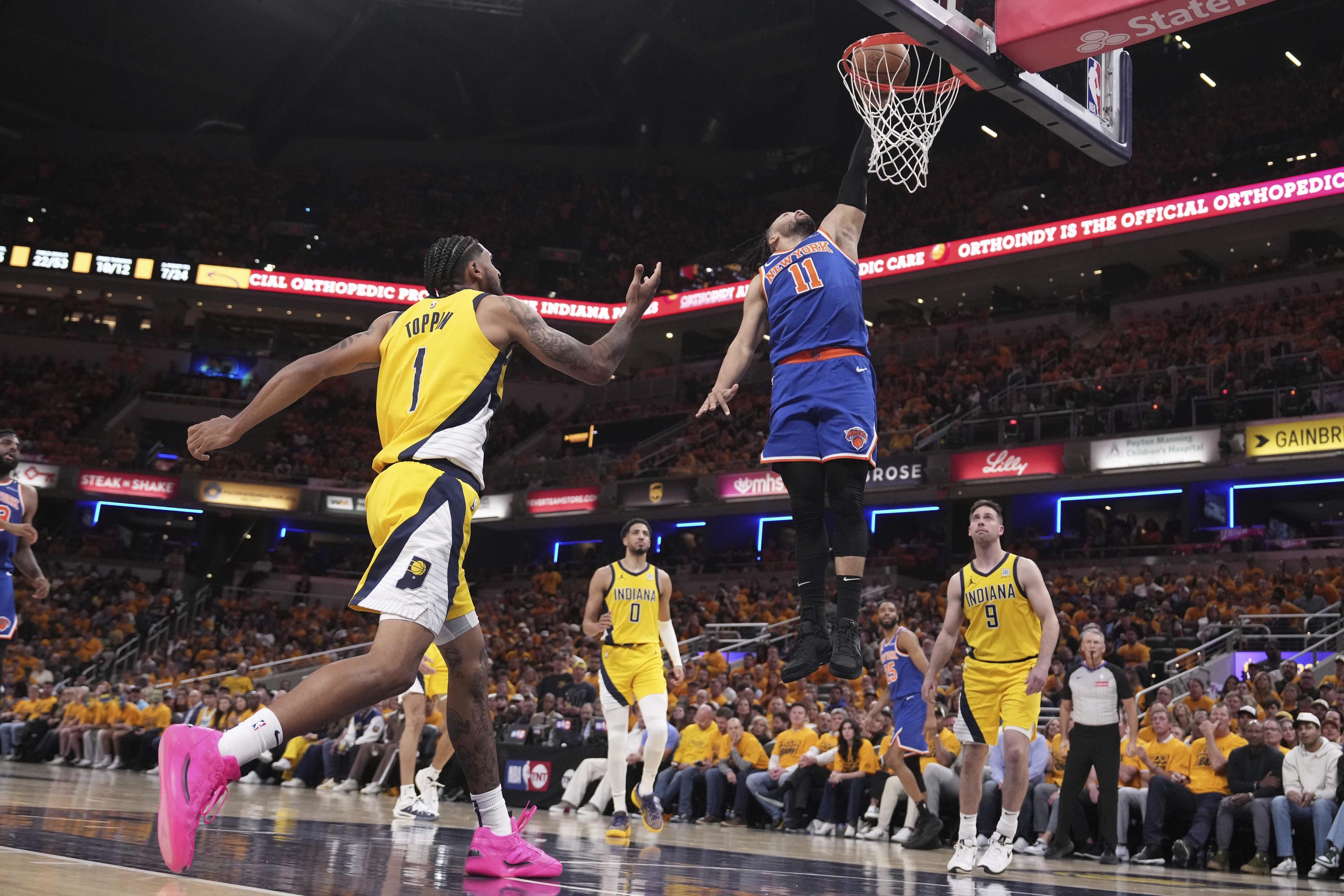New York Knicks guard Jalen Brunson (11) shoots against the Indiana Pacers.