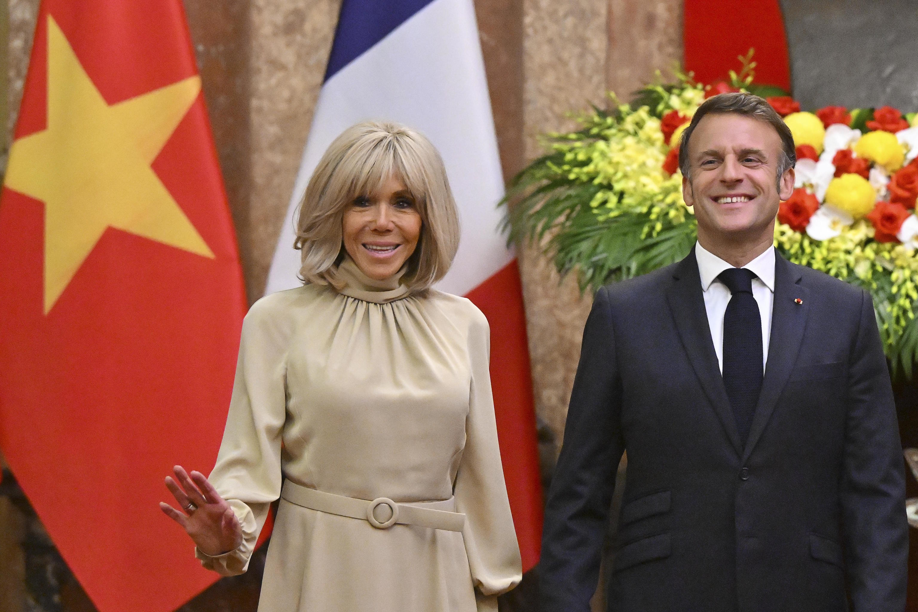 France's President Emmanuel Macron and his wife Brigitte Macron.