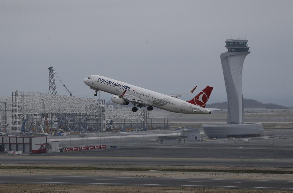 A Turkish Airlines plane takes off from Istanbul Airport near the Black Sea shores