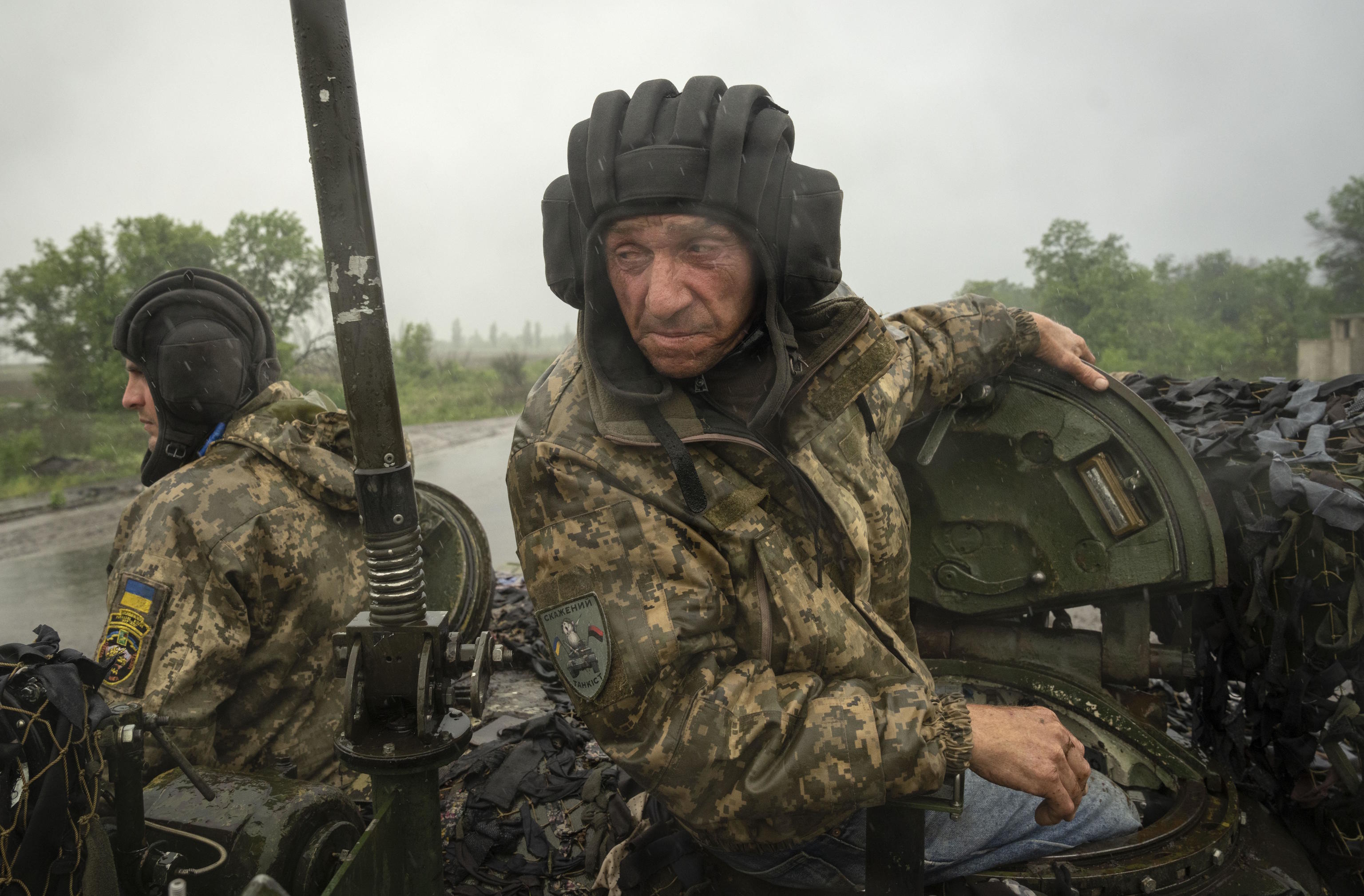 Ukrainian soldiers on a tank near Bakhmut, Donetsk region.