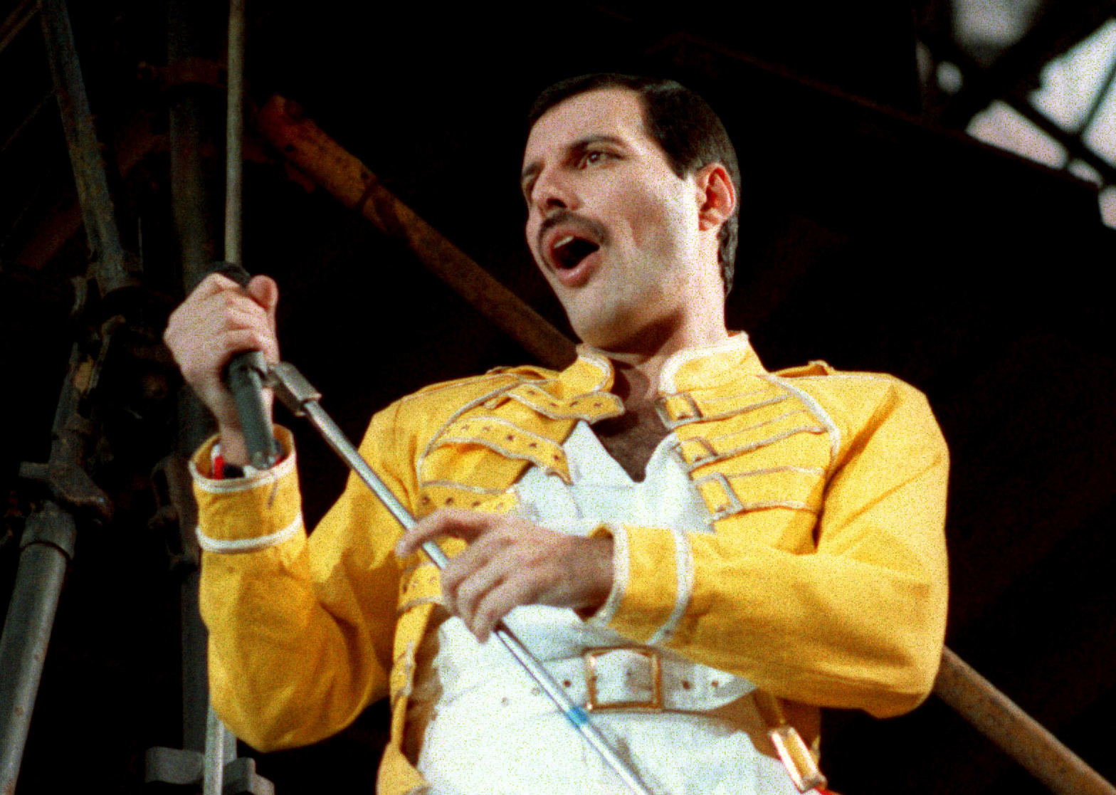 Queen lead singer Freddie Mercury performs.
