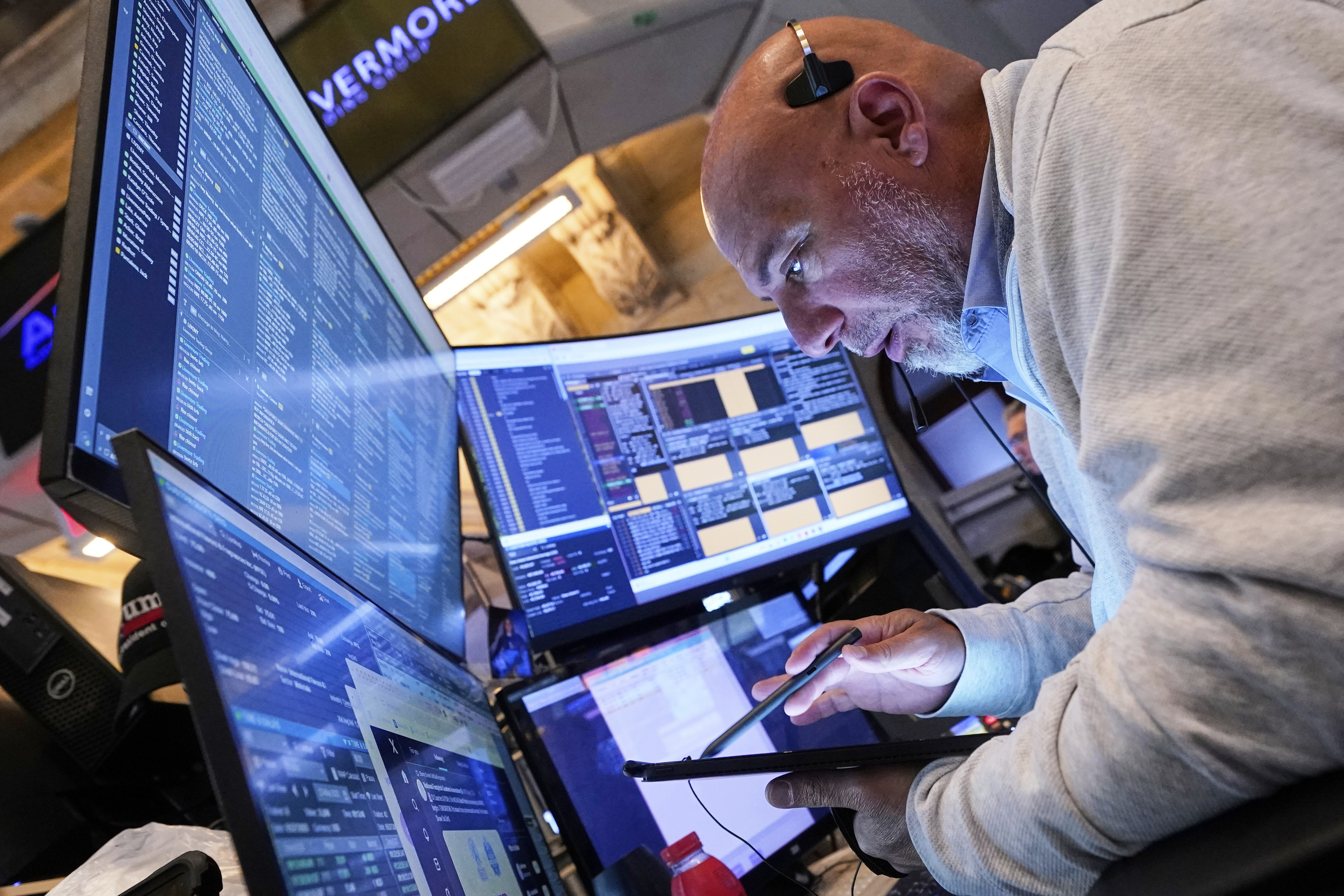 Trader Vincent Napolitano works on the floor of the New York Stock Exchange.