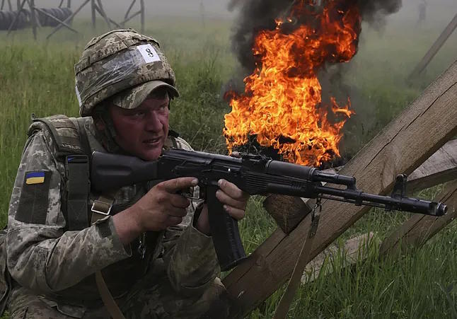 A Ukrainian soldier during training.
