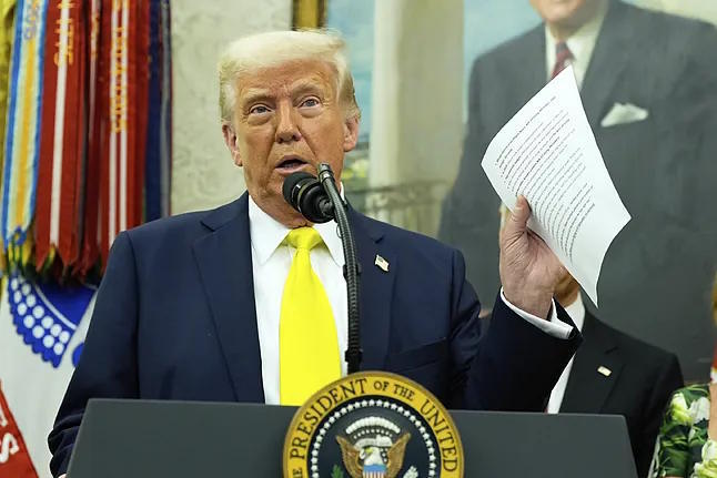 Donald Trump, during a press conference at the White House in April.