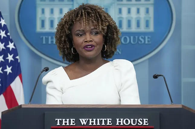 Karine Jean-Pierre, White House spokesperson for Biden, during a press conference.