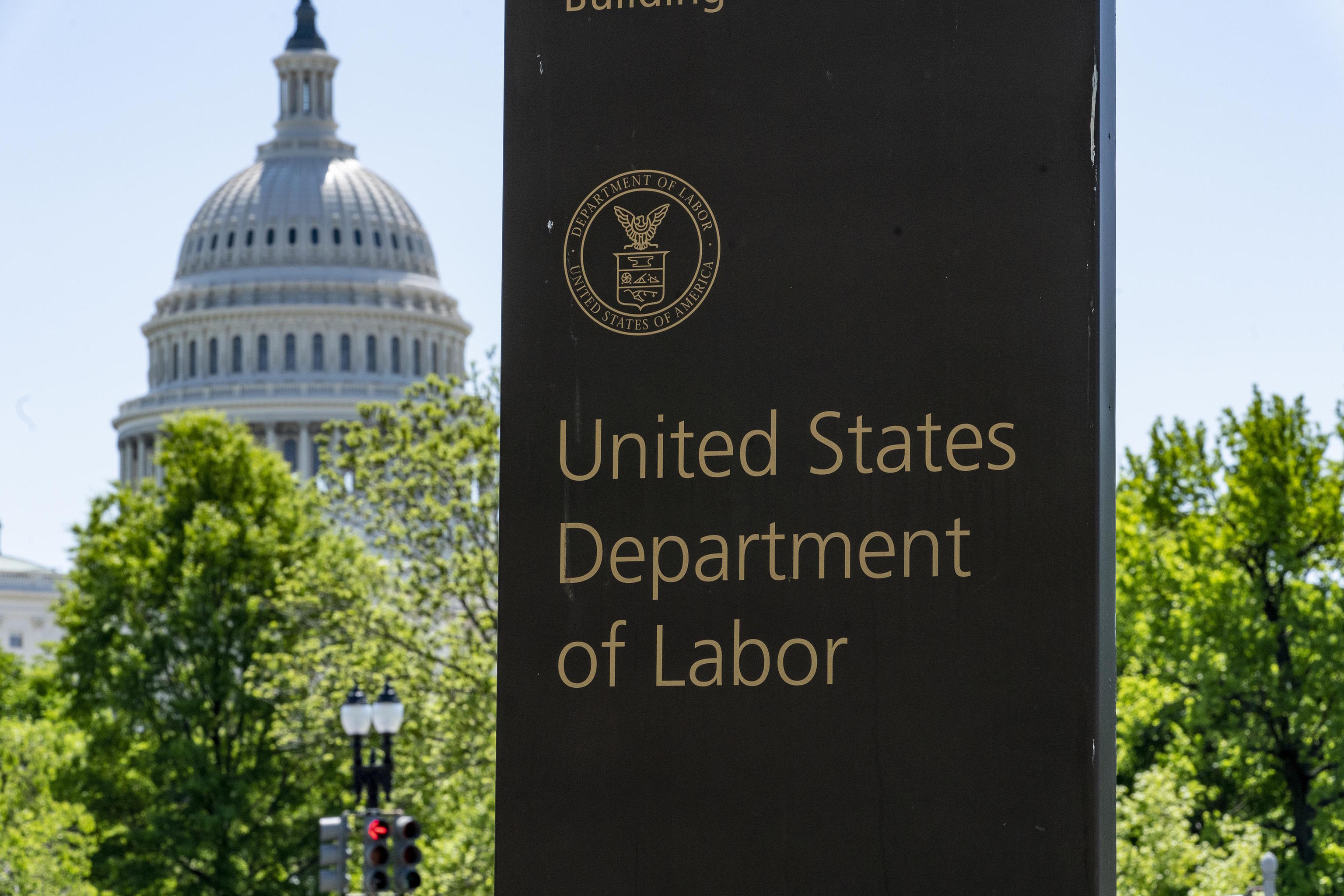 The entrance to the Labor Department is seen near the Capitol in Washington.