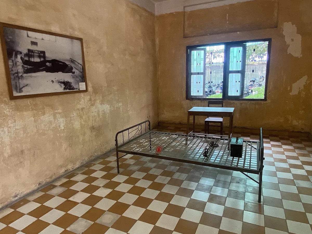 Image of one of the torture rooms at the Tuol Sleng Genocide Museum.