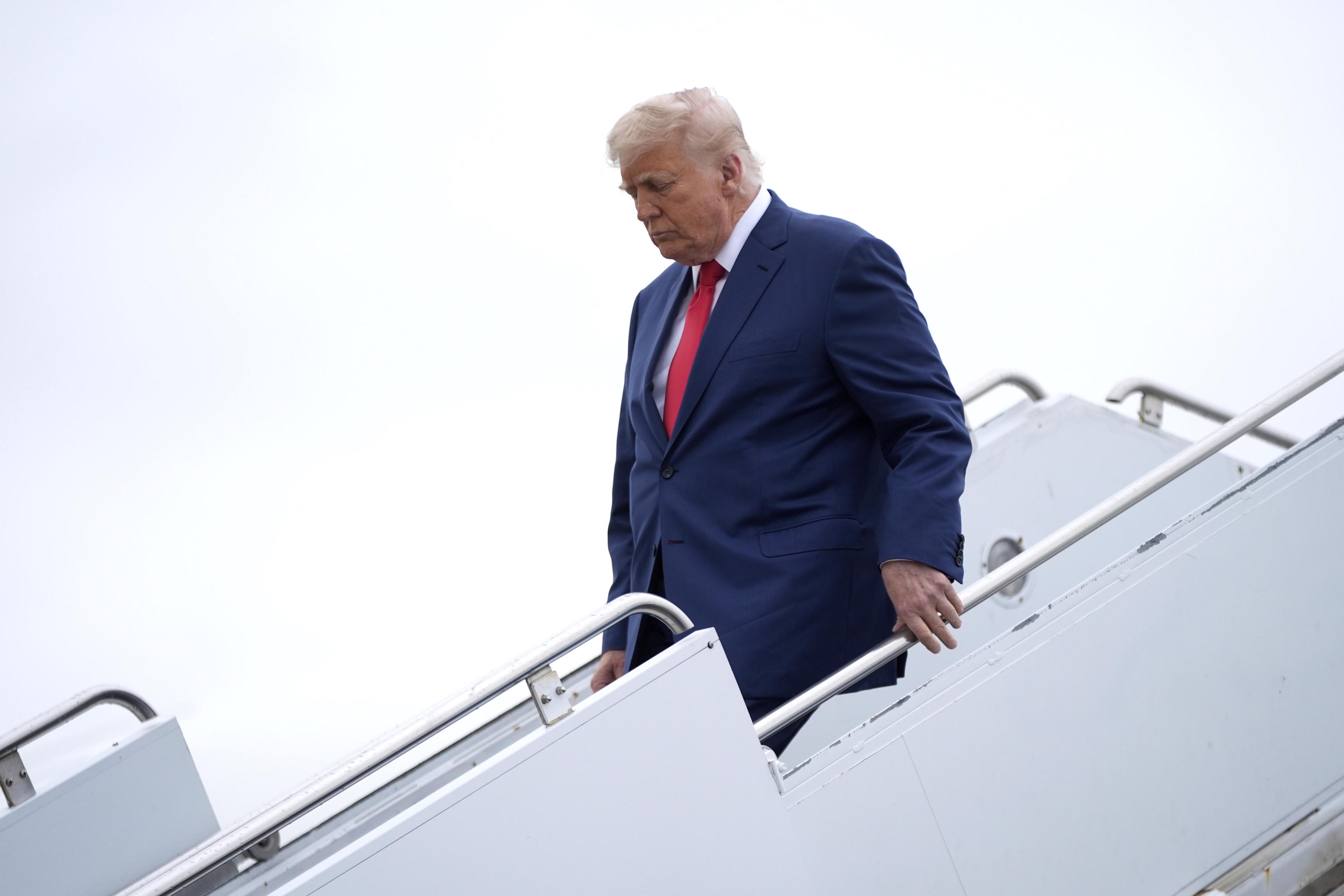 President Donald Trump arrives on Air Force One.