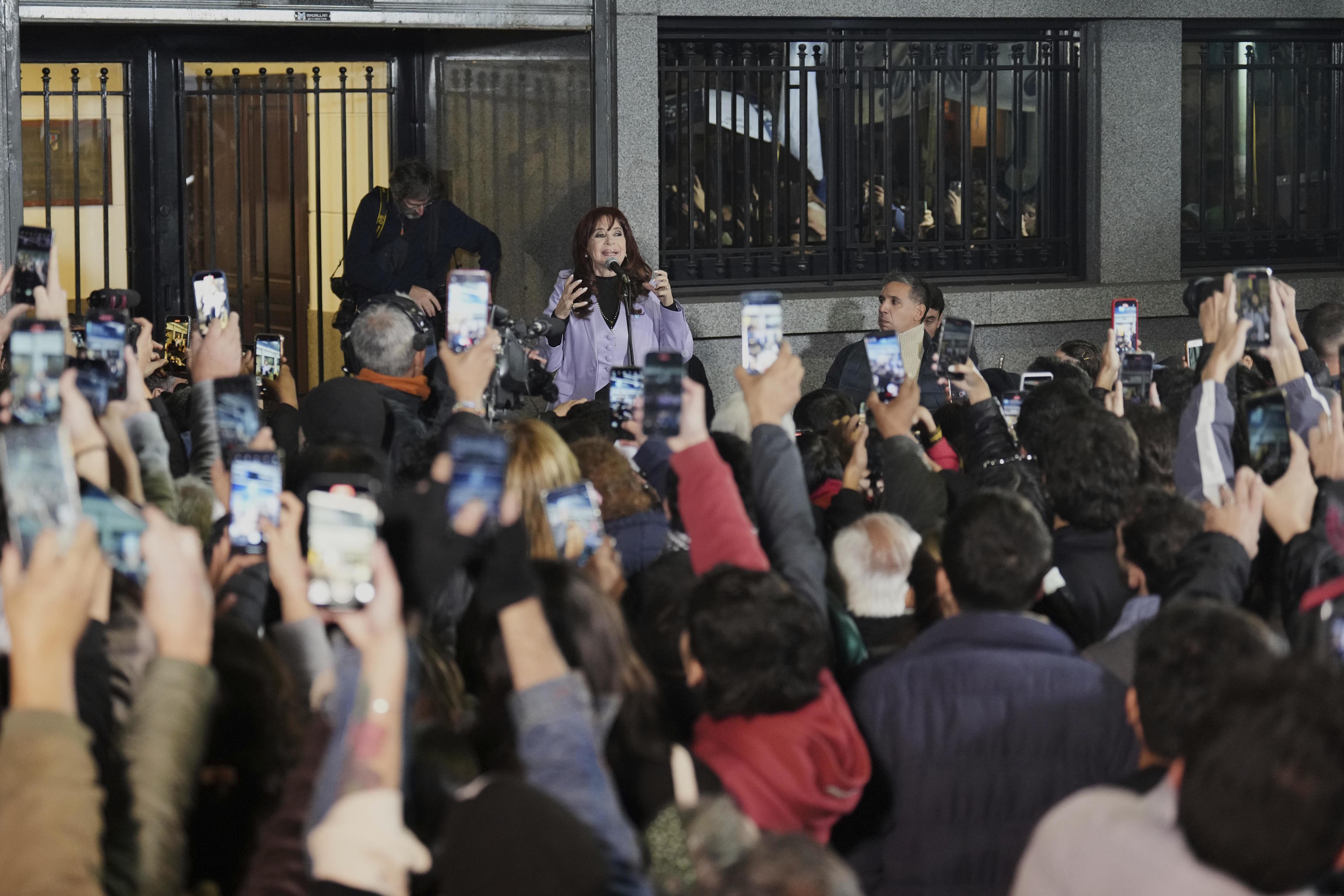 Former President Cristina Fernndez appears before her supporters.